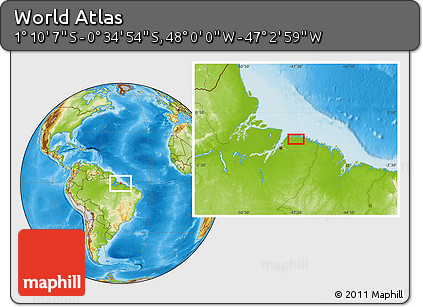 Physical Location Map of the Area around 0° 52' 31" S, 47° 31' 29" W