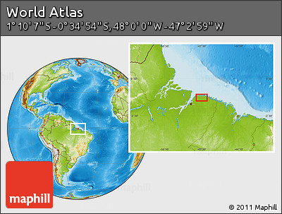 Physical Location Map of the Area around 0° 52' 31" S, 47° 31' 29" W