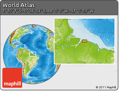 Physical Location Map of the Area around 0° 52' 31" S, 47° 31' 29" W