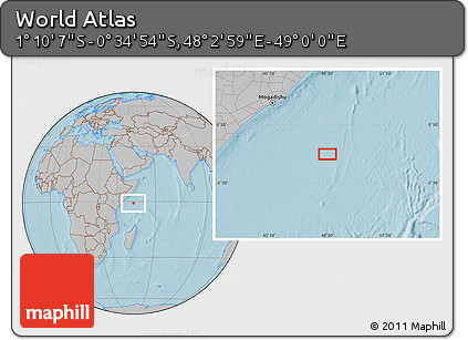 Gray Location Map of the Area around 0° 52' 31" S, 48° 31' 29" E, hill shading