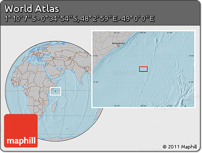 Gray Location Map of the Area around 0° 52' 31" S, 48° 31' 29" E, hill shading