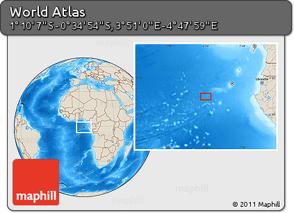 Shaded Relief Location Map of the Area around 0° 52' 31" S, 4° 19' 30" E