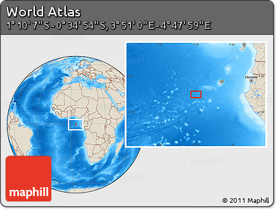 Shaded Relief Location Map of the Area around 0° 52' 31" S, 4° 19' 30" E