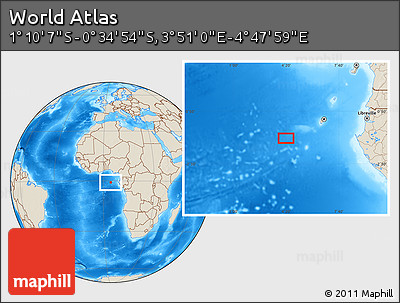 Shaded Relief Location Map of the Area around 0° 52' 31" S, 4° 19' 30" E
