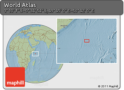 Savanna Style Location Map of the Area around 0° 52' 31" S, 50° 13' 30" E, hill shading