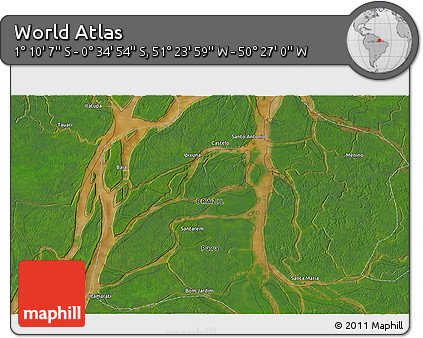 Satellite 3D Map of the Area around 0° 52' 31" S, 50° 55' 29" W