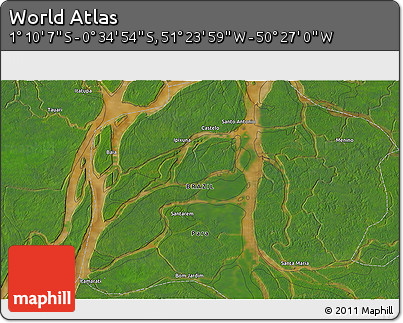 Satellite 3D Map of the Area around 0° 52' 31" S, 50° 55' 29" W