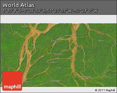 Satellite 3D Map of the Area around 0° 52' 31" S, 50° 55' 29" W