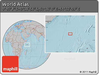 Gray Location Map of the Area around 0° 52' 31" S, 51° 4' 30" E, hill shading