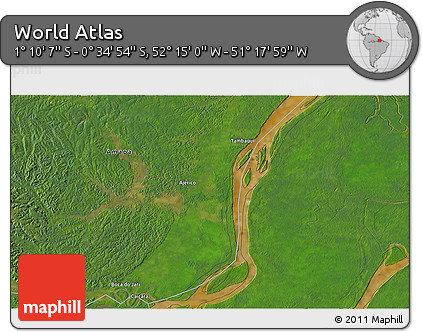 Satellite 3D Map of the Area around 0° 52' 31" S, 51° 46' 29" W
