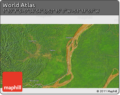 Satellite 3D Map of the Area around 0° 52' 31" S, 51° 46' 29" W