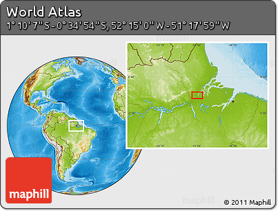 Physical Location Map of the Area around 0° 52' 31" S, 51° 46' 29" W
