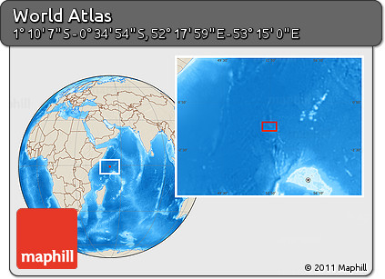 Shaded Relief Location Map of the Area around 0° 52' 31" S, 52° 46' 29" E