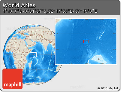 Shaded Relief Location Map of the Area around 0° 52' 31" S, 52° 46' 29" E
