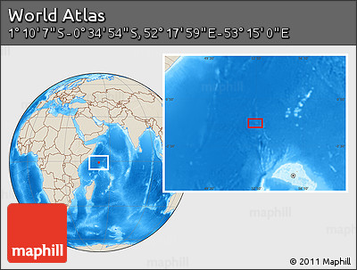 Shaded Relief Location Map of the Area around 0° 52' 31" S, 52° 46' 29" E