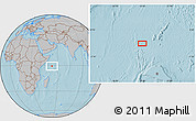 Gray Location Map of the area around 0° 52' 31" S, 53° 37' 30" E, hill shading