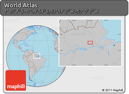 Gray Location Map of the Area around 0° 52' 31" S, 53° 28' 30" W