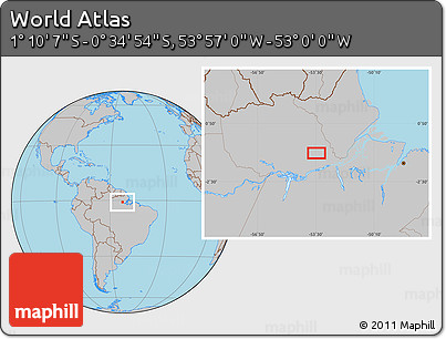 Gray Location Map of the Area around 0° 52' 31" S, 53° 28' 30" W