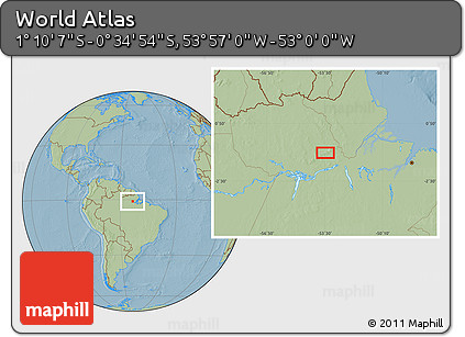 Savanna Style Location Map of the Area around 0° 52' 31" S, 53° 28' 30" W, hill shading