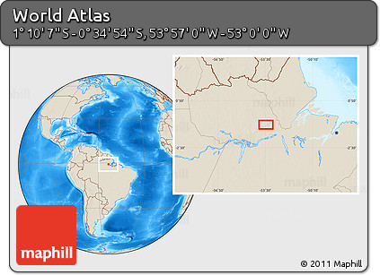 Shaded Relief Location Map of the Area around 0° 52' 31" S, 53° 28' 30" W