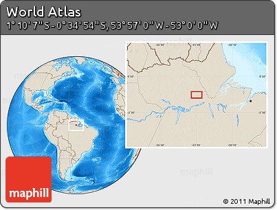 Shaded Relief Location Map of the Area around 0° 52' 31" S, 53° 28' 30" W