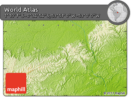 Physical Map of the Area around 0° 52' 31" S, 53° 28' 30" W