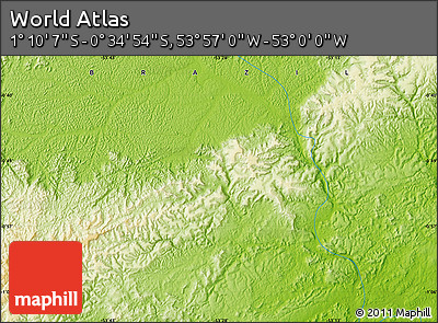 Physical Map of the Area around 0° 52' 31" S, 53° 28' 30" W