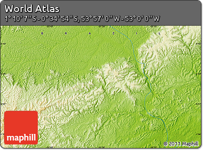 Physical Map of the Area around 0° 52' 31" S, 53° 28' 30" W