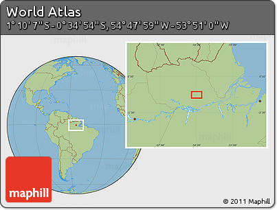 Savanna Style Location Map of the Area around 0° 52' 31" S, 54° 19' 30" W
