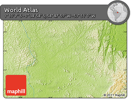 Physical Map of the Area around 0° 52' 31" S, 54° 19' 30" W