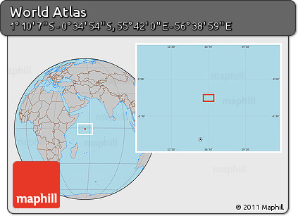 Gray Location Map of the Area around 0° 52' 31" S, 56° 10' 29" E