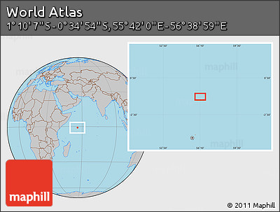 Gray Location Map of the Area around 0° 52' 31" S, 56° 10' 29" E