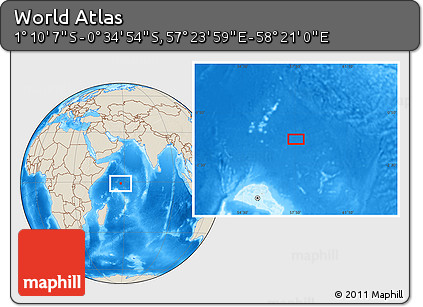 Shaded Relief Location Map of the Area around 0° 52' 31" S, 57° 52' 30" E