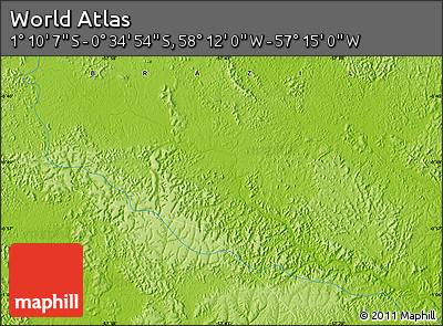 Physical Map of the Area around 0° 52' 31" S, 57° 43' 30" W
