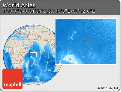 Shaded Relief Location Map of the Area around 0° 52' 31" S, 58° 43' 30" E
