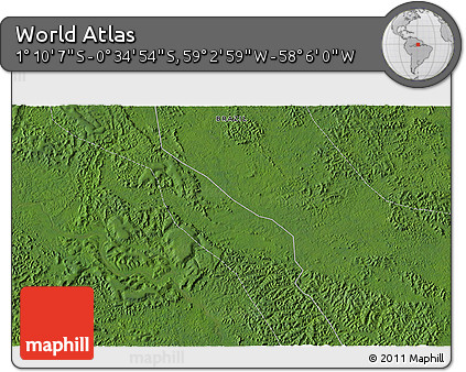 Satellite 3D Map of the Area around 0° 52' 31" S, 58° 34' 30" W