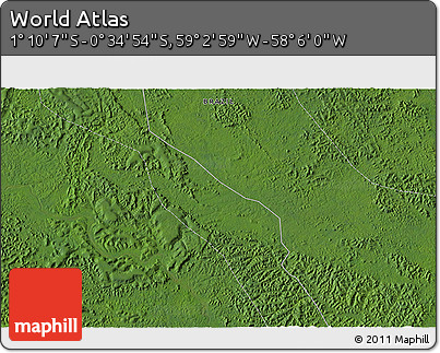 Satellite 3D Map of the Area around 0° 52' 31" S, 58° 34' 30" W