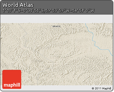Shaded Relief 3D Map of the Area around 0° 52' 31" S, 59° 25' 29" W