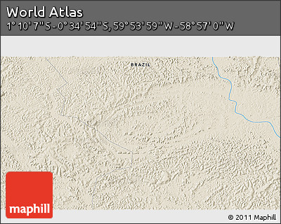Shaded Relief 3D Map of the Area around 0° 52' 31" S, 59° 25' 29" W