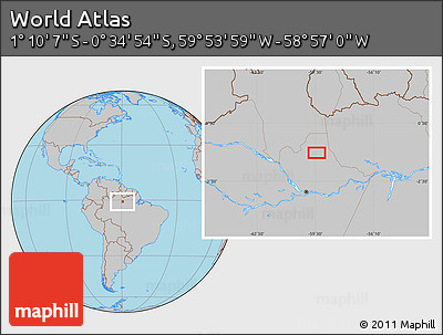 Gray Location Map of the Area around 0° 52' 31" S, 59° 25' 29" W