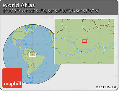 Savanna Style Location Map of the Area around 0° 52' 31" S, 59° 25' 29" W