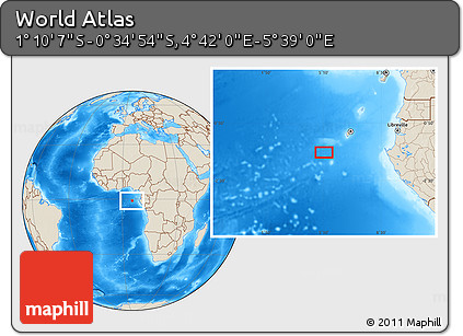 Shaded Relief Location Map of the Area around 0° 52' 31" S, 5° 10' 30" E
