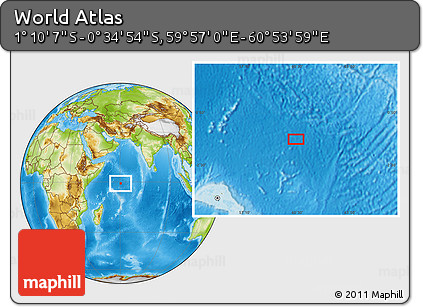 Physical Location Map of the Area around 0° 52' 31" S, 60° 25' 29" E