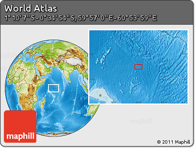 Physical Location Map of the Area around 0° 52' 31" S, 60° 25' 29" E