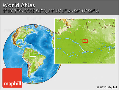 Physical Location Map of the Area around 0° 52' 31" S, 60° 16' 29" W