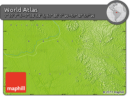 Physical Map of the Area around 0° 52' 31" S, 60° 16' 29" W