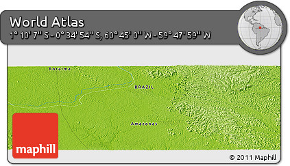 Physical Panoramic Map of the Area around 0° 52' 31" S, 60° 16' 29" W
