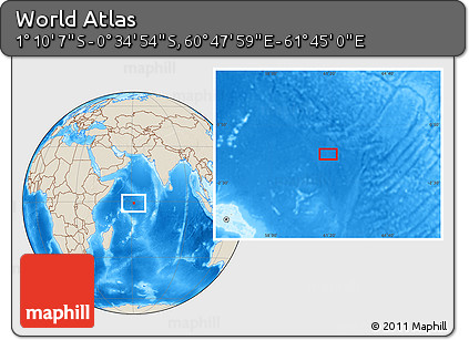 Shaded Relief Location Map of the Area around 0° 52' 31" S, 61° 16' 29" E