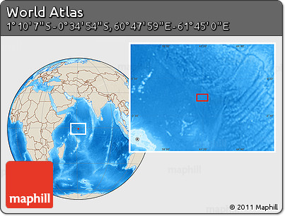 Shaded Relief Location Map of the Area around 0° 52' 31" S, 61° 16' 29" E