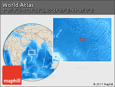 Shaded Relief Location Map of the Area around 0° 52' 31" S, 61° 16' 29" E